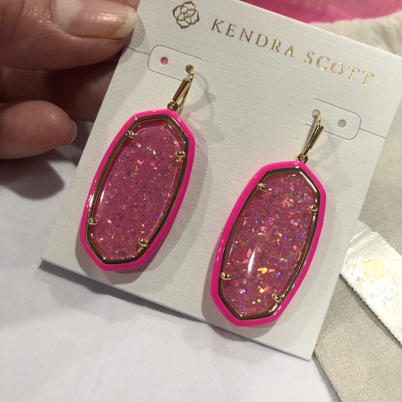Kendra Scott Elle Pink Iridescent Opal  Drop Earrings In Gold - Picture 8 of 9